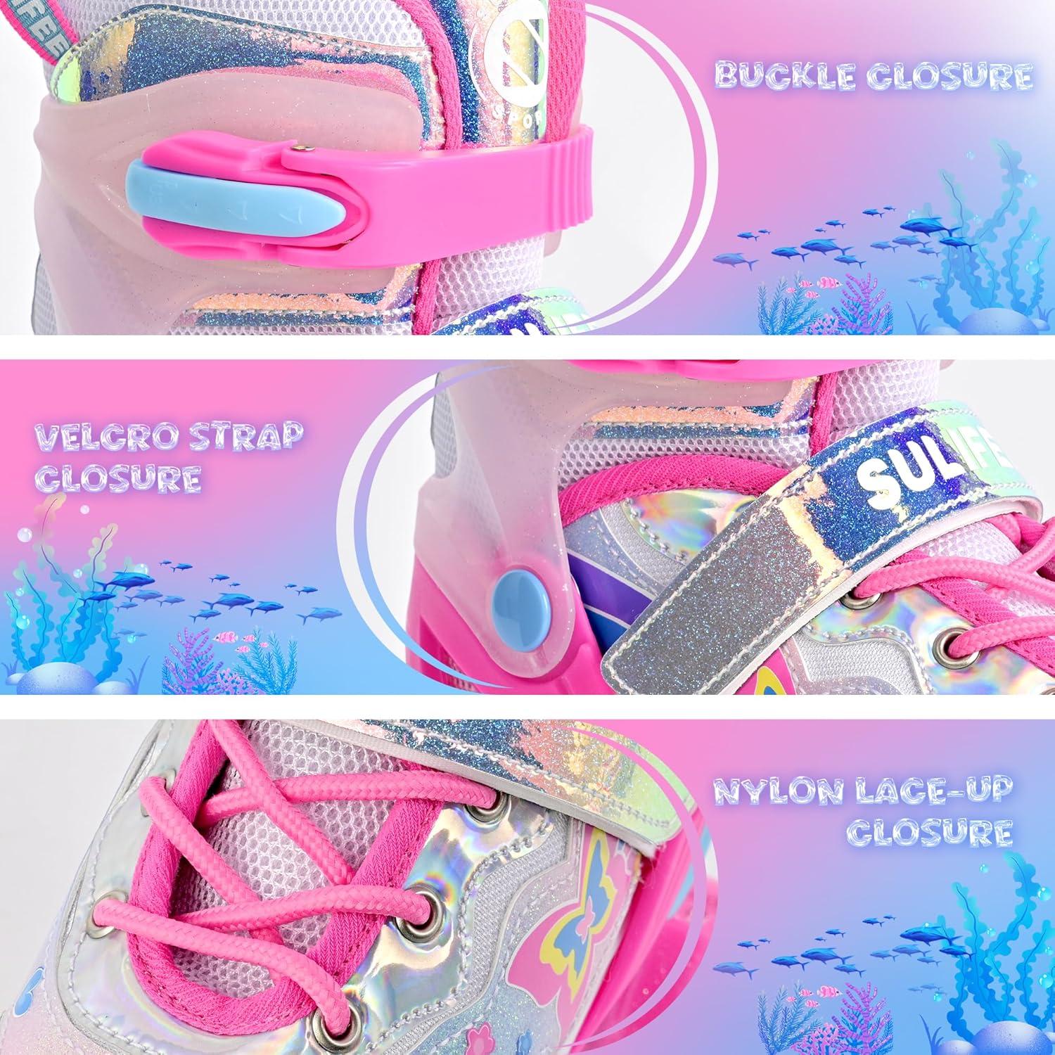 SULIFEEL Roller Skates for Girls Boys Kids with Light Up Wheels, Adjustable 4 Sizes for Little Kids Toddler Beginner Rollerskates(Pink-Toddler)