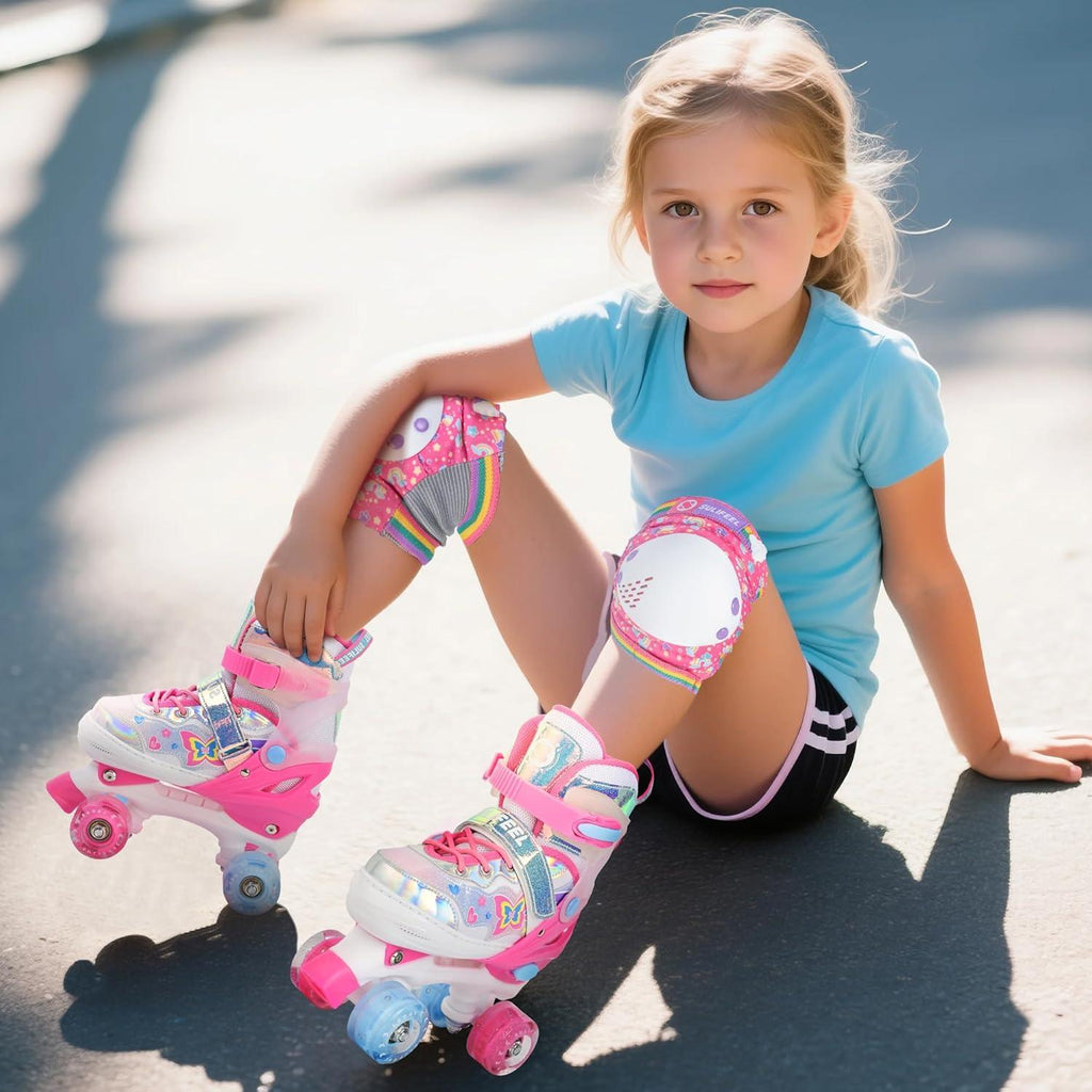 SULIFEEL Roller Skates for Girls Boys Kids with Light Up Wheels, Adjustable 4 Sizes for Little Kids Toddler Beginner Rollerskates(Pink-Toddler)