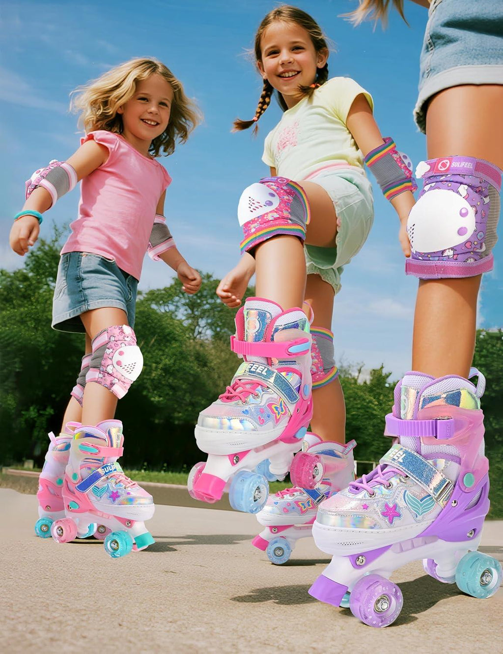 SULIFEEL Roller Skates for Girls Boys Kids with Light Up Wheels, Adjustable 4 Sizes for Little Kids Toddler Beginner Rollerskates(Pink-Toddler)