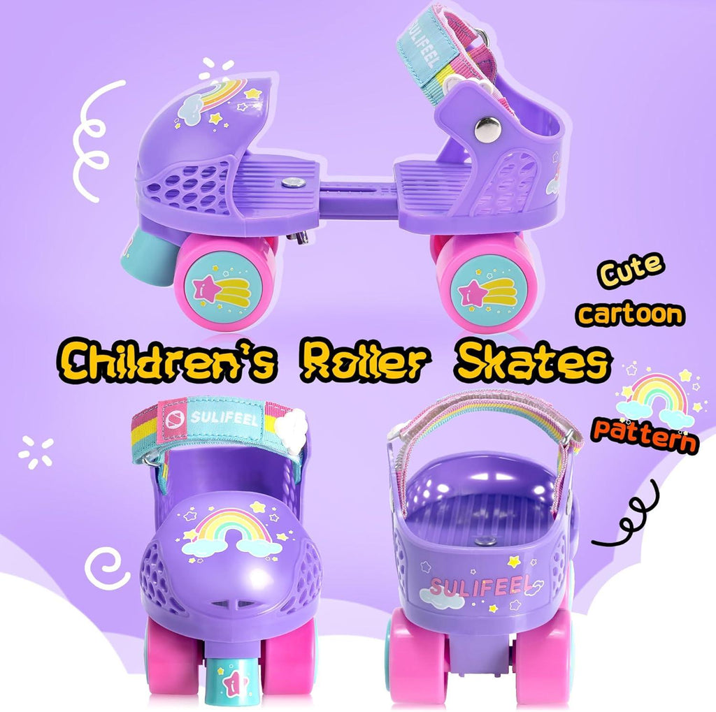 SULIFEEL Kids Adjustable Quad Roller Skates,Toddler Beginner Roller Skates for Girls and Boys Age 2-5 Years Old(Unicorn Purple)