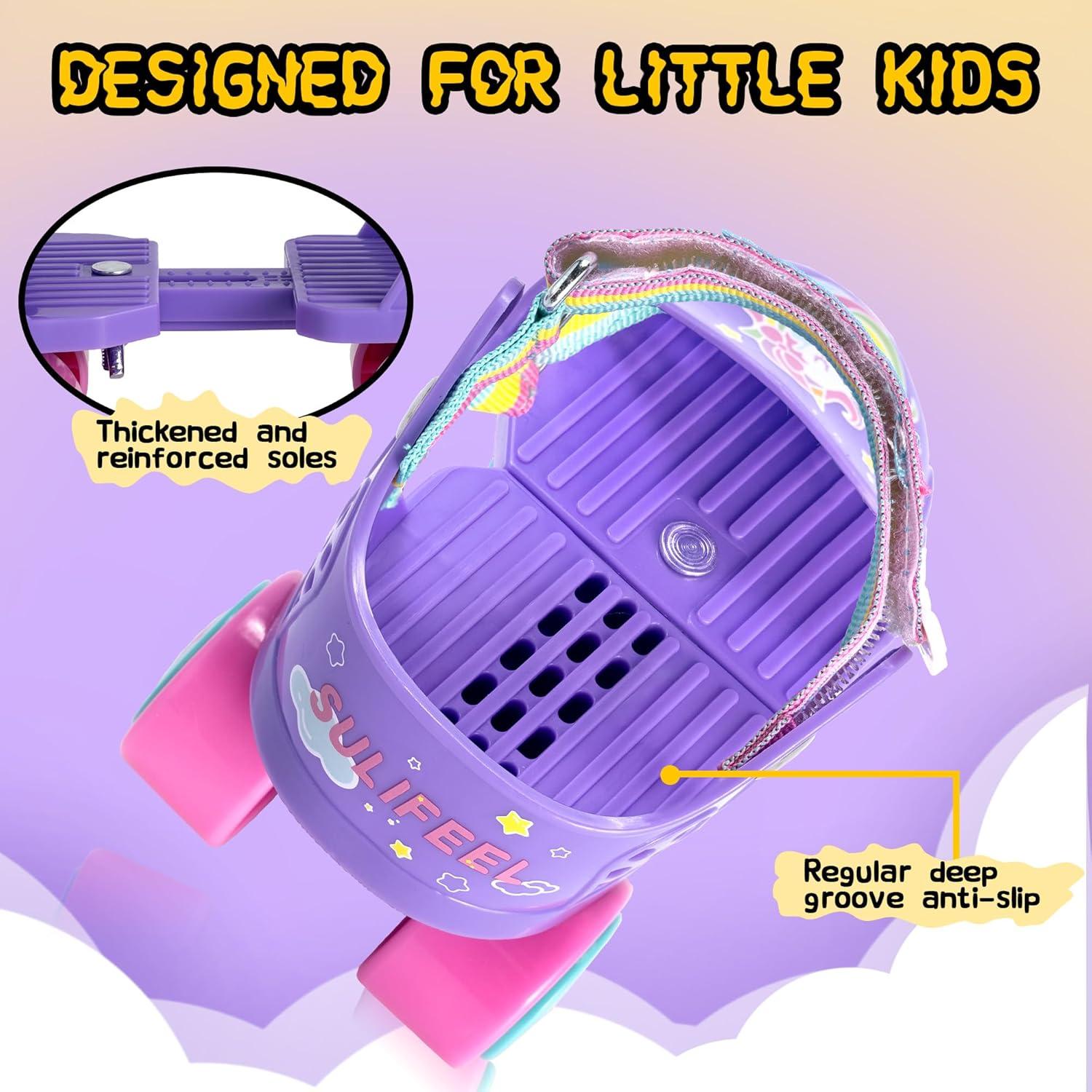 SULIFEEL Kids Adjustable Quad Roller Skates,Toddler Beginner Roller Skates for Girls and Boys Age 2-5 Years Old(Unicorn Purple)
