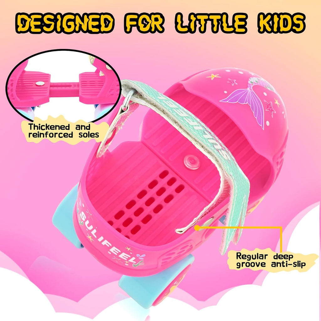 SULIFEEL Kids Adjustable Quad Roller Skates,Toddler Beginner Roller Skates for Girls and Boys Age 2-5 Years Old(Mermaid Pink)