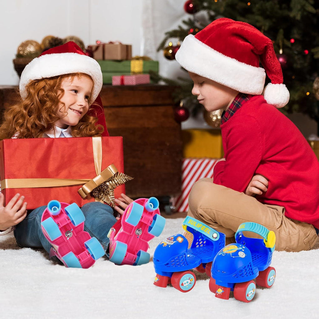 SULIFEEL Kids Adjustable Quad Roller Skates,Toddler Beginner Roller Skates for Girls and Boys Age 2-5 Years Old(Mermaid Pink)