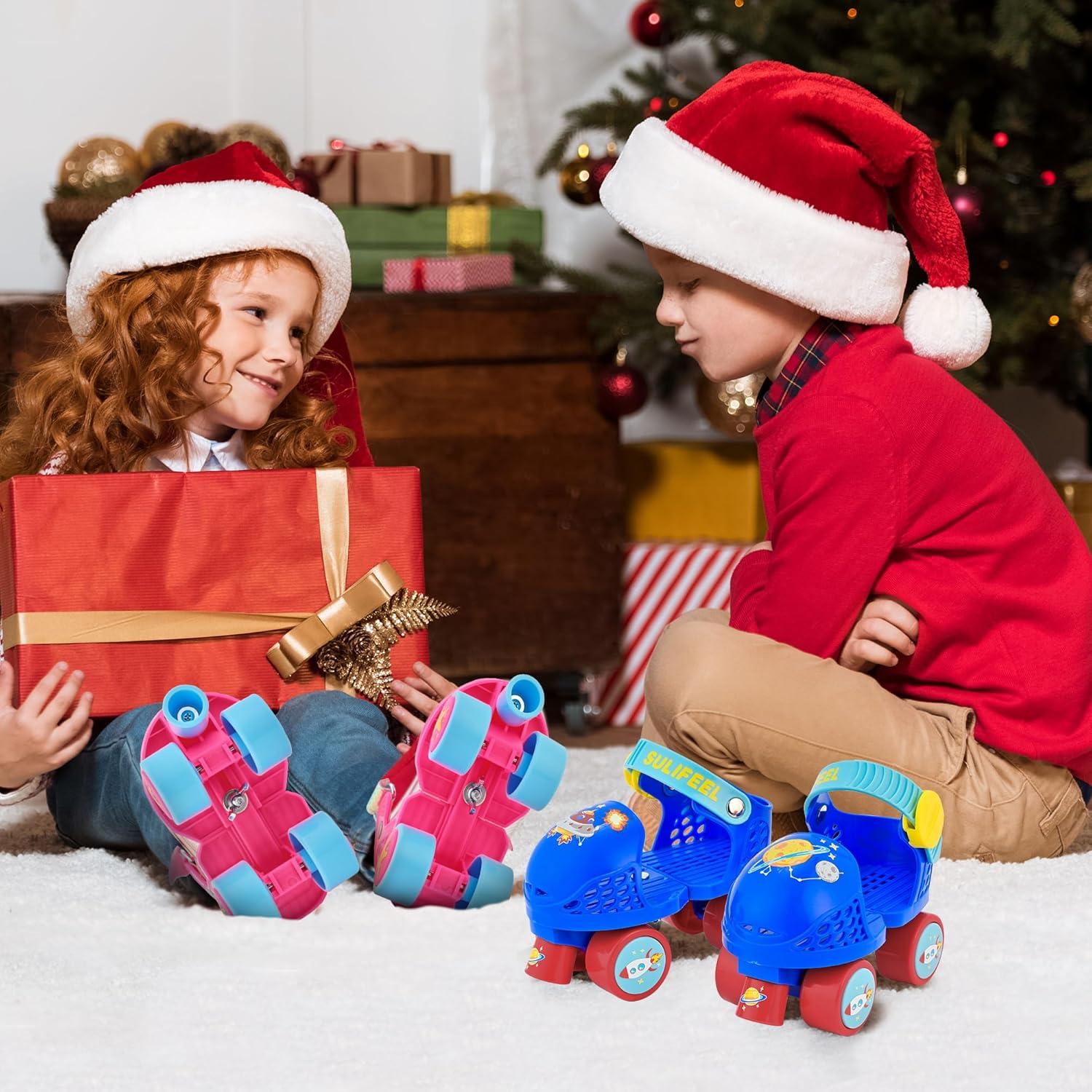 SULIFEEL Kids Adjustable Quad Roller Skates,Toddler Beginner Roller Skates for Girls and Boys Age 2-5 Years Old(Mermaid Pink)