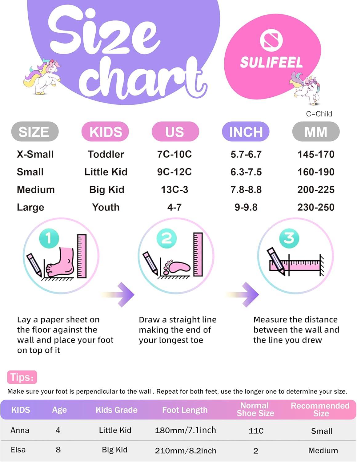 SULIFEEL Rainbow Unicorn 4 Size Adjustable Light up Roller Skates for Girls Boys for Kids