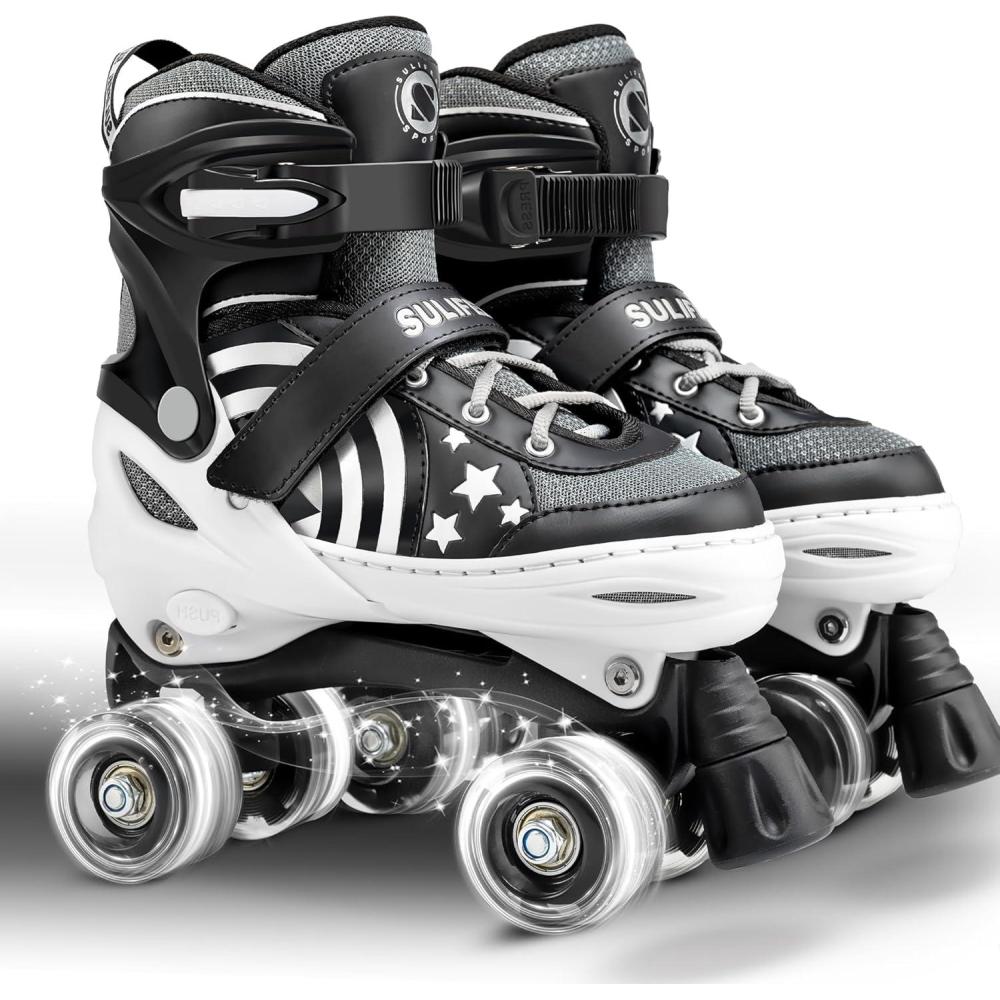 SULIFEEL Rainbow Unicorn 4 Size Adjustable Light up Roller Skates for Girls Boys for Kids