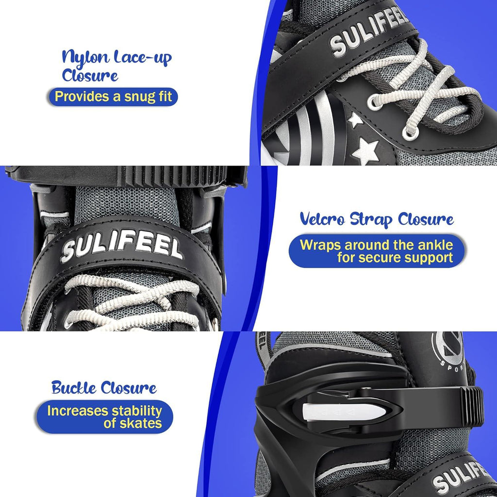 SULIFEEL Rainbow Unicorn 4 Size Adjustable Light up Roller Skates for Girls Boys for Kids