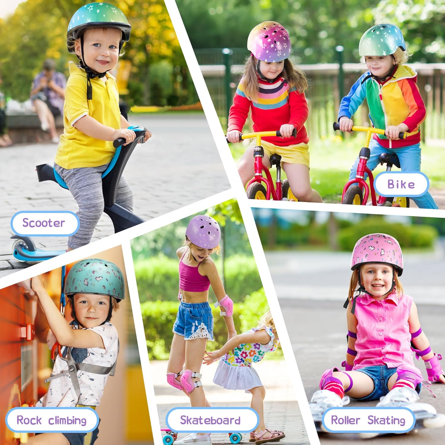 SULIFEEL Kids Bike Helmet for Boys and Girls Adjustable Toddler Skateboard Helmet for Multi-Sports Scooter Cycling Roller Skating Unicorn Stars