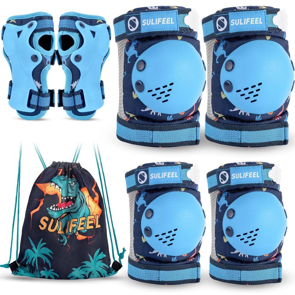 SULIFEEL Rainbow Unicorn Knee Pads for Kids Knee Elbow Pads Wrist Guards with Drawstring Bag Adjustable Protective Gear Set for Girls Roller Skating Bike Cycling Skateboard Scooter Green Small