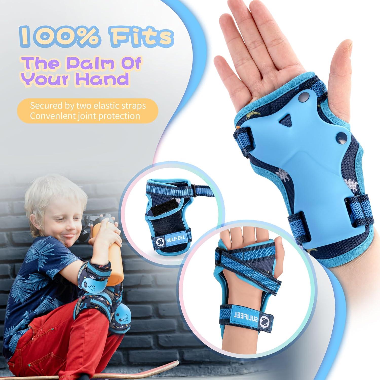 SULIFEEL Rainbow Unicorn Knee Pads for Kids Knee Elbow Pads Wrist Guards with Drawstring Bag Adjustable Protective Gear Set for Girls Roller Skating Bike Cycling Skateboard Scooter Green Small