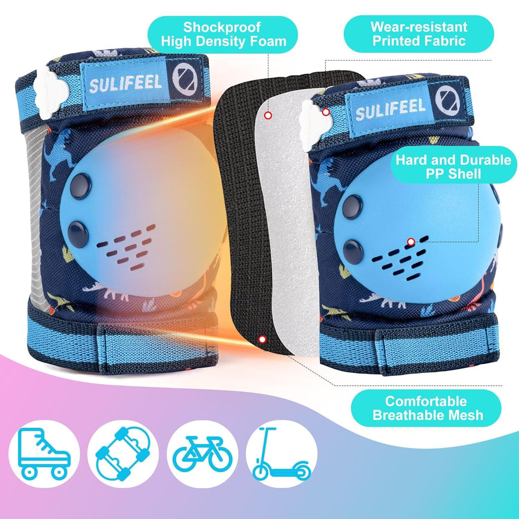 SULIFEEL Rainbow Unicorn Knee Pads for Kids Knee Elbow Pads Wrist Guards with Drawstring Bag Adjustable Protective Gear Set for Girls Roller Skating Bike Cycling Skateboard Scooter Green Small