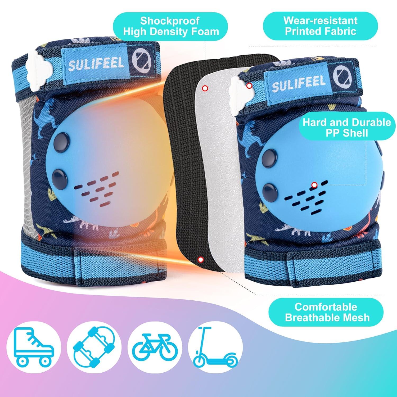 SULIFEEL Rainbow Unicorn Knee Pads for Kids Knee Elbow Pads Wrist Guards with Drawstring Bag Adjustable Protective Gear Set for Girls Roller Skating Bike Cycling Skateboard Scooter Green Small