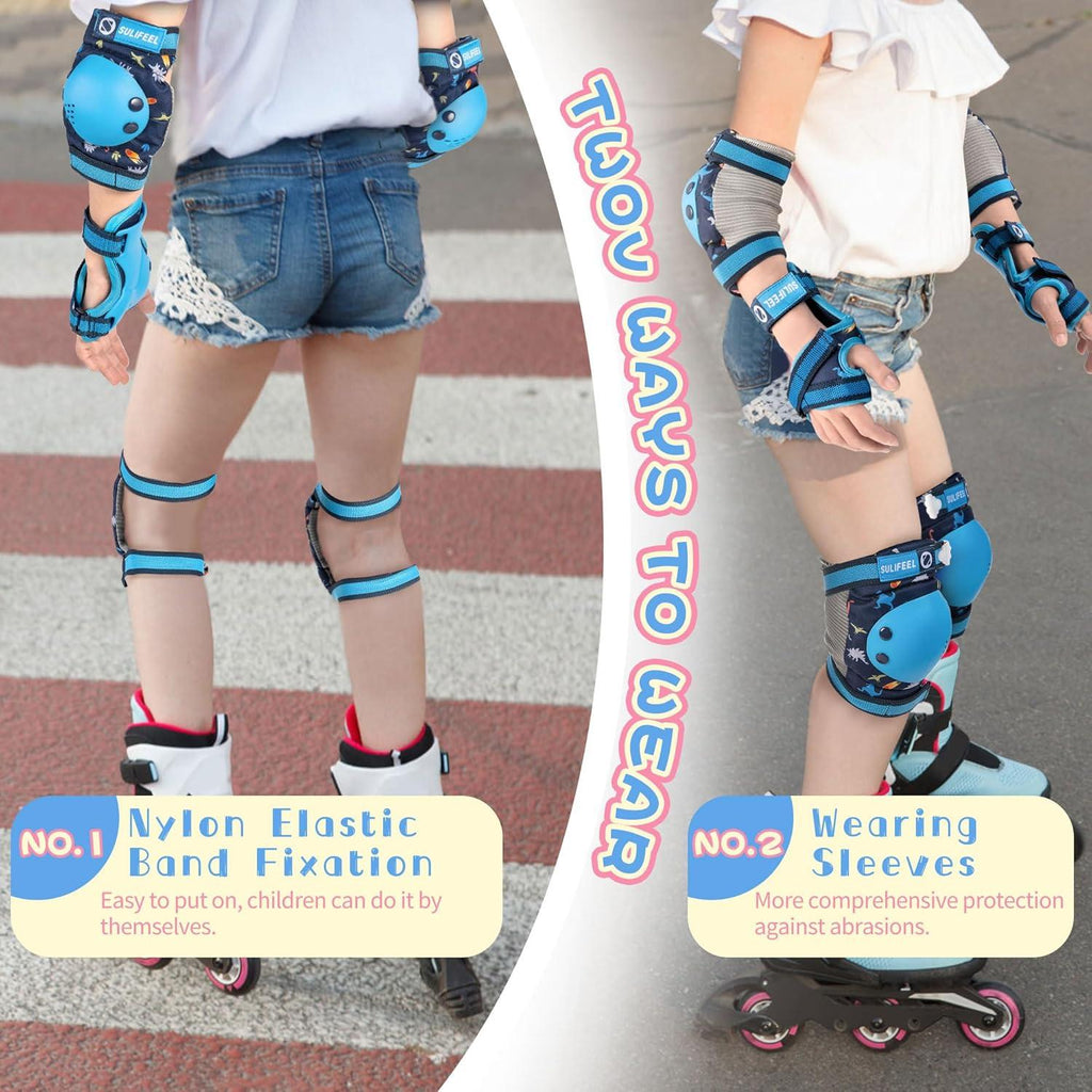 SULIFEEL Rainbow Unicorn Knee Pads for Kids Knee Elbow Pads Wrist Guards with Drawstring Bag Adjustable Protective Gear Set for Girls Roller Skating Bike Cycling Skateboard Scooter Green Small