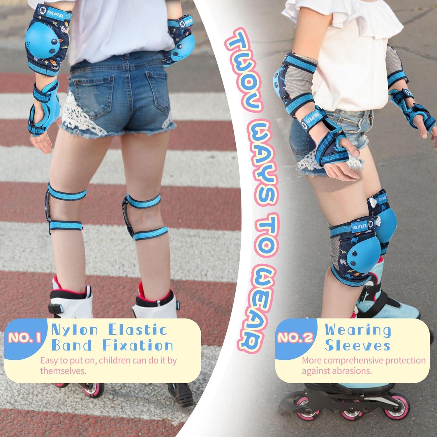 SULIFEEL Rainbow Unicorn Knee Pads for Kids Knee Elbow Pads Wrist Guards with Drawstring Bag Adjustable Protective Gear Set for Girls Roller Skating Bike Cycling Skateboard Scooter Green Small