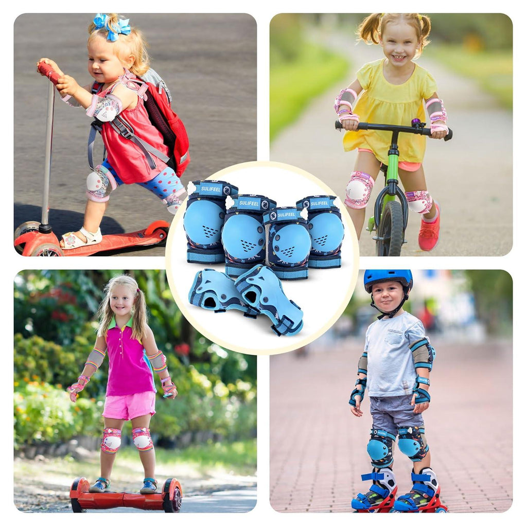 SULIFEEL Rainbow Unicorn Knee Pads for Kids Knee Elbow Pads Wrist Guards with Drawstring Bag Adjustable Protective Gear Set for Girls Roller Skating Bike Cycling Skateboard Scooter Green Small