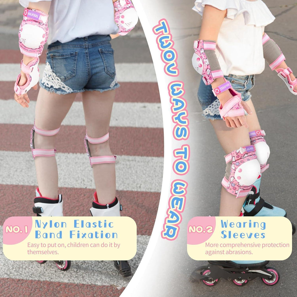 SULIFEEL Rainbow Unicorn Knee Pads for Kids Knee Elbow Pads Wrist Guards with Drawstring Bag Adjustable Protective Gear Set for Girls Roller Skating Bike Cycling Skateboard Scooter Green Small