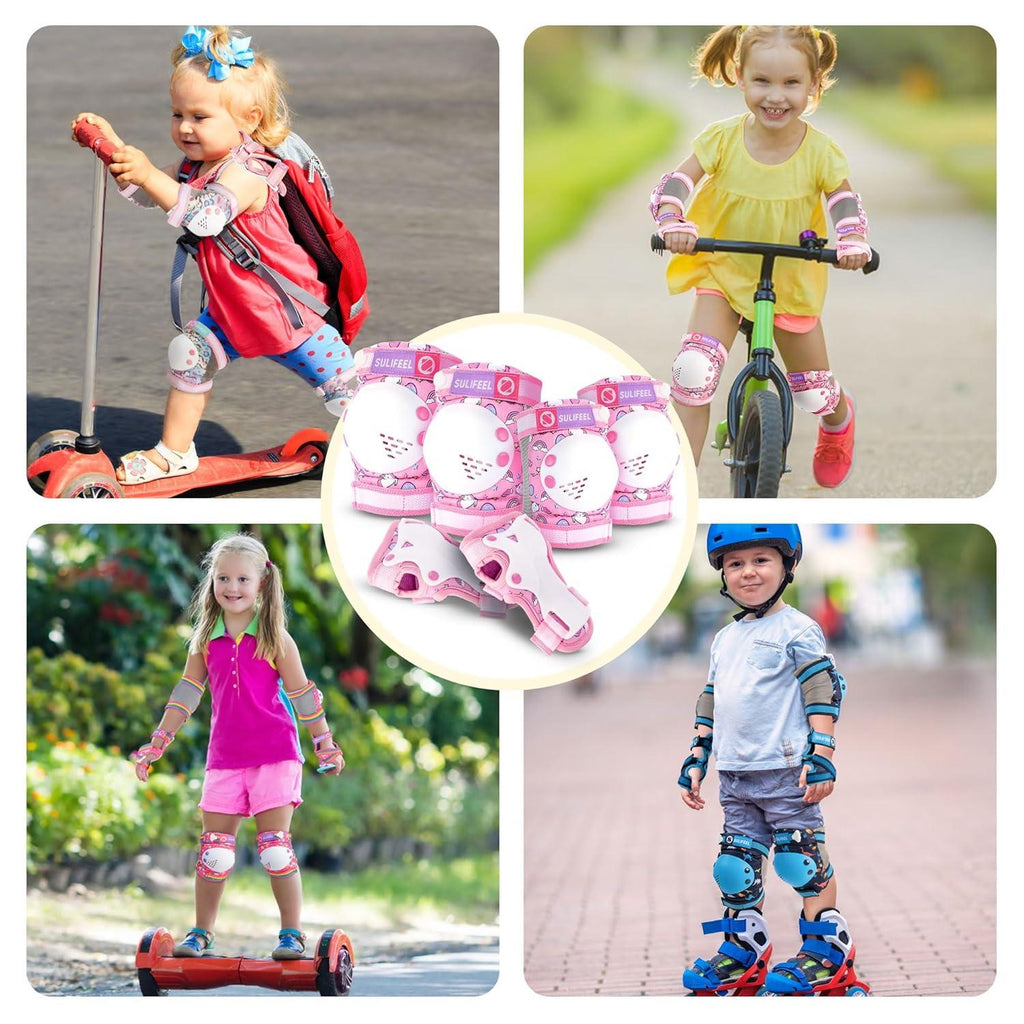 SULIFEEL Rainbow Unicorn Knee Pads for Kids Knee Elbow Pads Wrist Guards with Drawstring Bag Adjustable Protective Gear Set for Girls Roller Skating Bike Cycling Skateboard Scooter Green Small