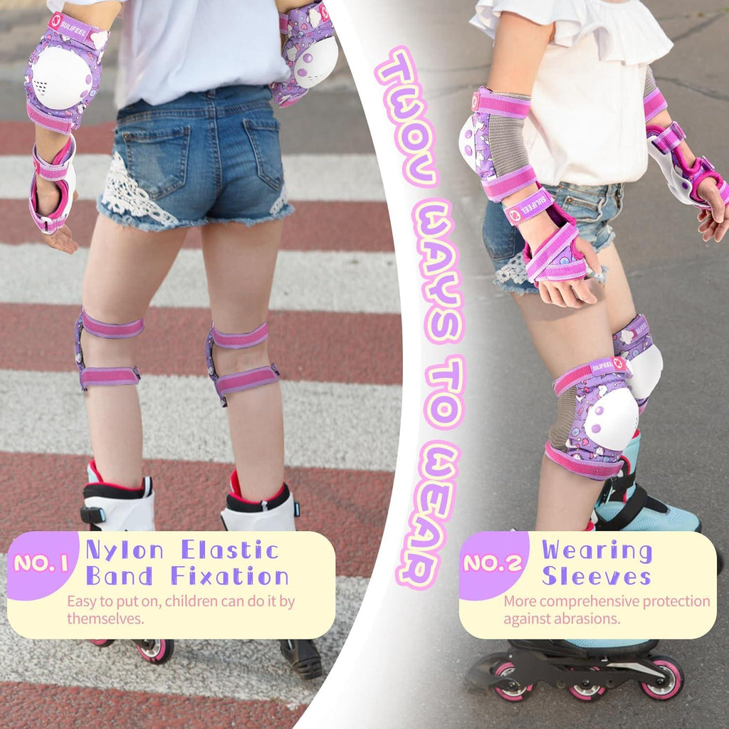 SULIFEEL Rainbow Unicorn Knee Pads for Kids Knee Elbow Pads Wrist Guards with Drawstring Bag Adjustable Protective Gear Set for Girls Roller Skating Bike Cycling Skateboard Scooter Green Small