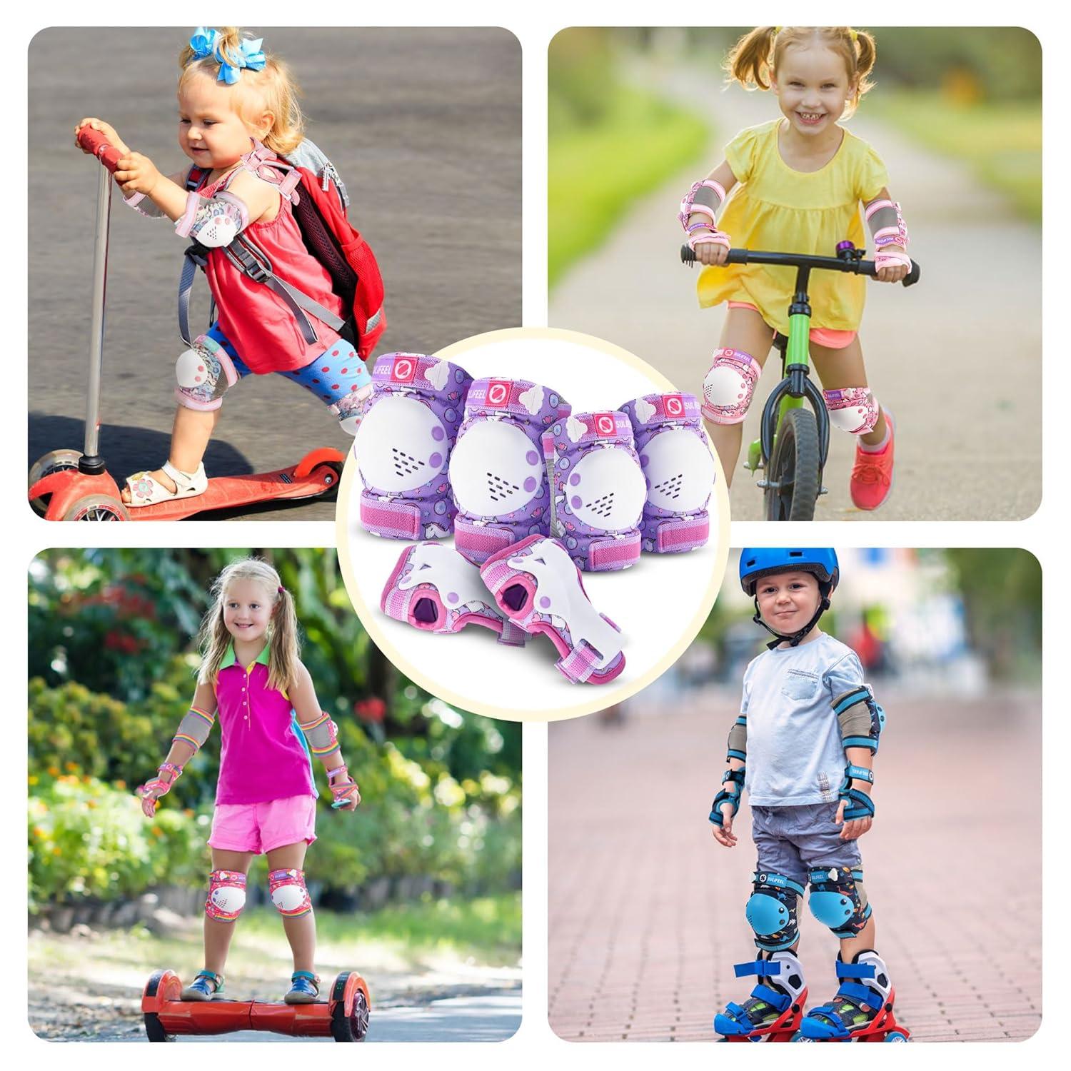 SULIFEEL Rainbow Unicorn Knee Pads for Kids Knee Elbow Pads Wrist Guards with Drawstring Bag Adjustable Protective Gear Set for Girls Roller Skating Bike Cycling Skateboard Scooter Green Small